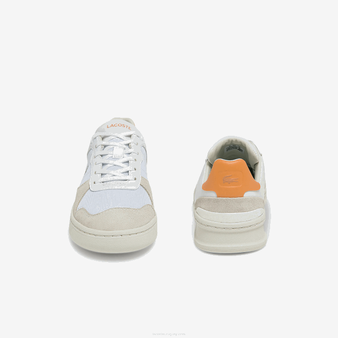 blanco naranja 1u2 VVL0A2750 mujer Lacoste zapatillas perf-shot de ante y tejido