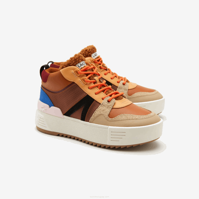 marrón rosa 7e1 VVL0A2738 mujer Lacoste l002 zapatos de exterior de cuero medio de invierno