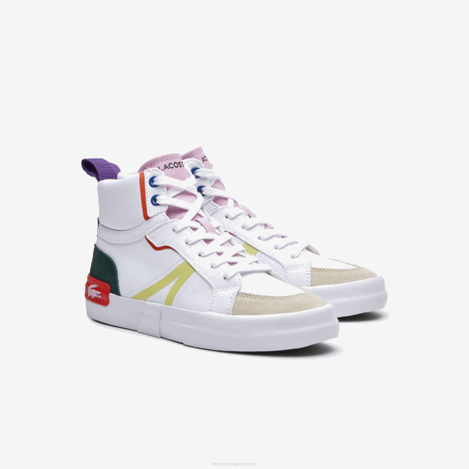 blanco roto y rosa 06c VVL0A2715 mujer Lacoste zapatillas l004 de tejido medio