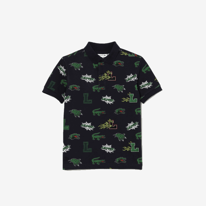 azul marino 166 VVL0A2955 niños Lacoste polo con estampado de cocodrilo y efecto cómic