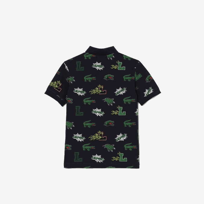 azul marino 166 VVL0A2955 niños Lacoste polo con estampado de cocodrilo y efecto cómic