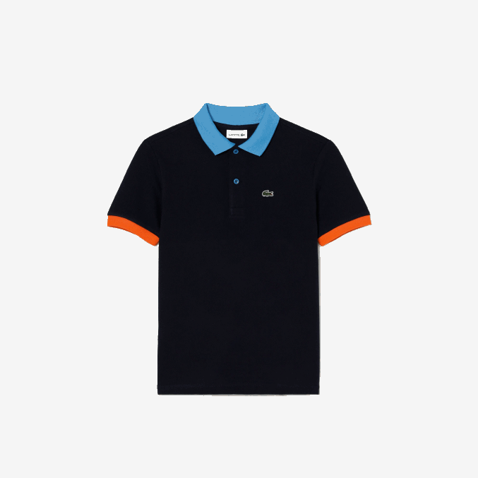 azul marino naranja x57 VVL0A2959 Niños Lacoste polo de piqué de algodón con cuello en contraste