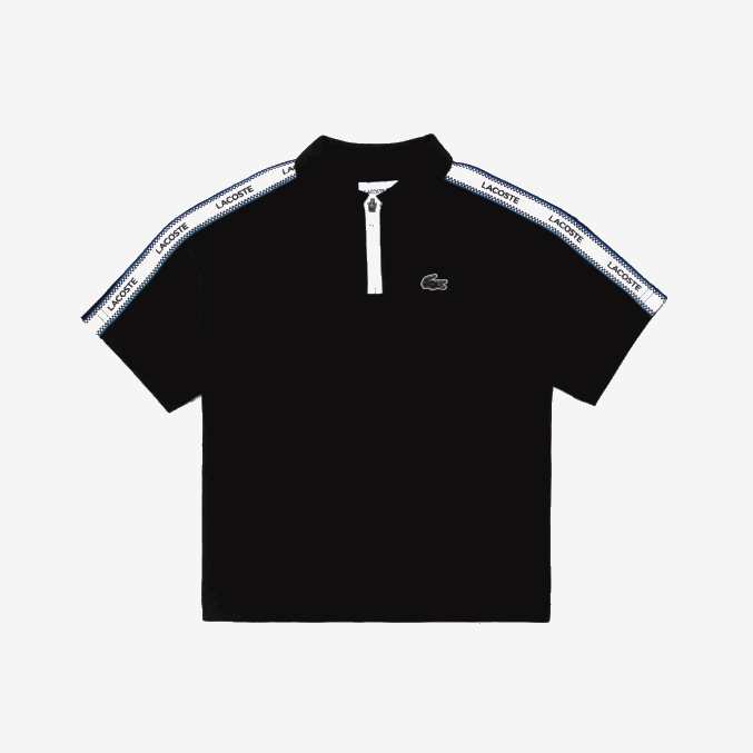 negro 031 VVL0A2960 Niños Lacoste polo con cremallera y bandas estampadas en el cuello