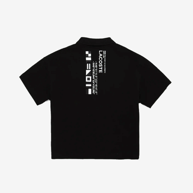 negro 031 VVL0A2960 Niños Lacoste polo con cremallera y bandas estampadas en el cuello
