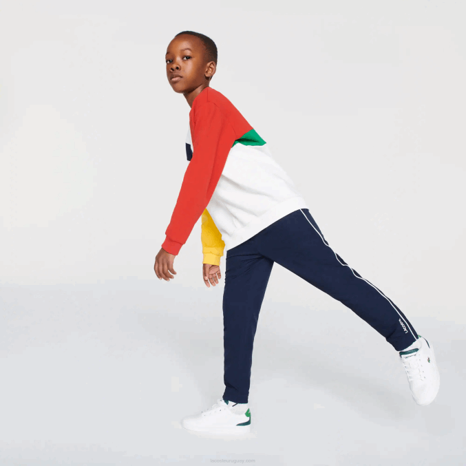 azul marino blanco 525 VVL0A3211 Niños Lacoste pantalones deportivos ligeros con ribete