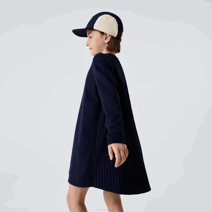 azul marino 166 VVL0A3287 chicas Lacoste vestido de polar con espalda plisada