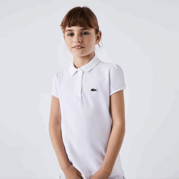 blanco 001 VVL0A2950 chicas Lacoste mini polo de piqué con cuello festoneado