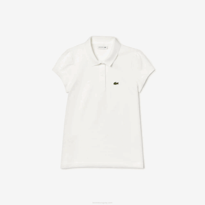 blanco 001 VVL0A2950 chicas Lacoste mini polo de piqué con cuello festoneado