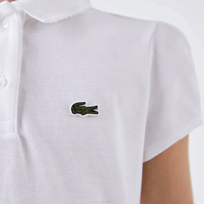 blanco 001 VVL0A2950 chicas Lacoste mini polo de piqué con cuello festoneado