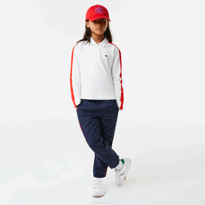 blanco rojo 7hu VVL0A3144 chicas Lacoste polo con cremallera y banda en contraste