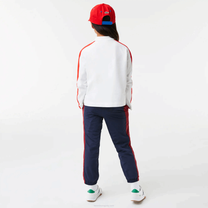 blanco rojo 7hu VVL0A3144 chicas Lacoste polo con cremallera y banda en contraste