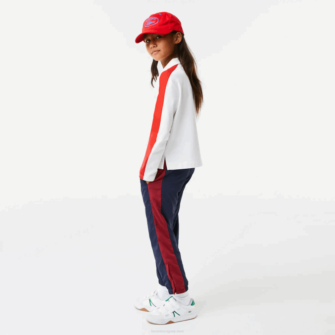 blanco rojo 7hu VVL0A3144 chicas Lacoste polo con cremallera y banda en contraste