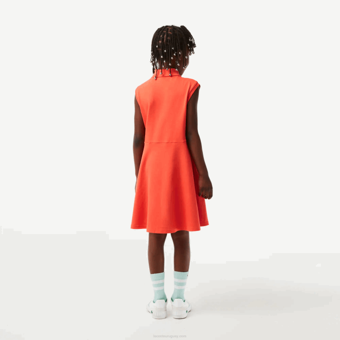 naranja 02k VVL0A3078 chicas Lacoste vestido tipo polo de piqué elástico entallado y acampanado