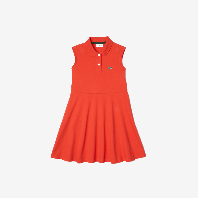 naranja 02k VVL0A3078 chicas Lacoste vestido tipo polo de piqué elástico entallado y acampanado