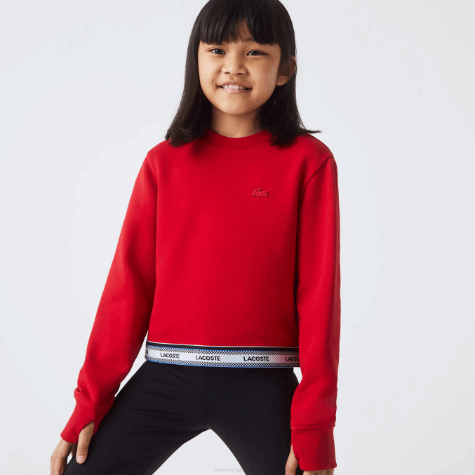 rojo 240 VVL0A3207 chicas Lacoste sudadera corta con banda estampada