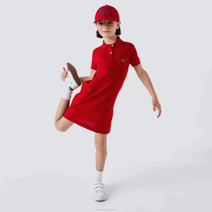 rojo 240 VVL0A3290 chicas Lacoste vestido tipo polo de algodón