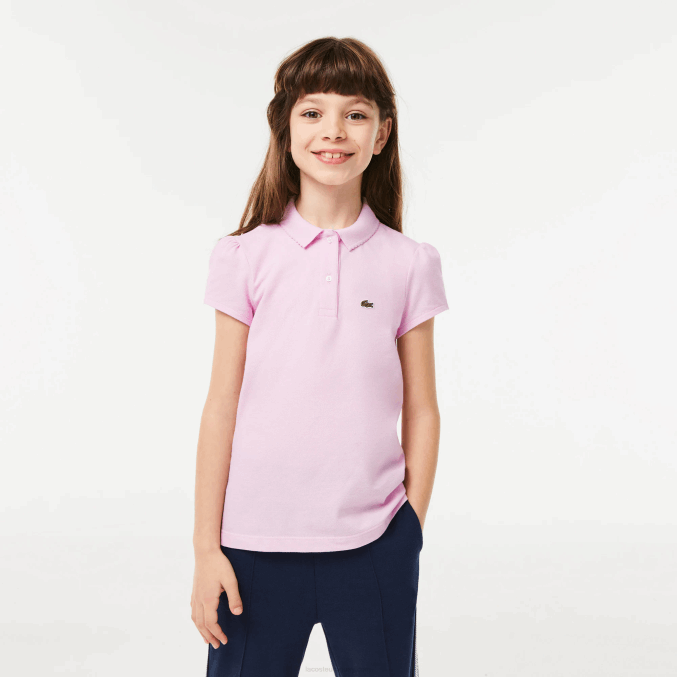 rosa z4h VVL0A2961 chicas Lacoste mini polo de piqué con cuello festoneado