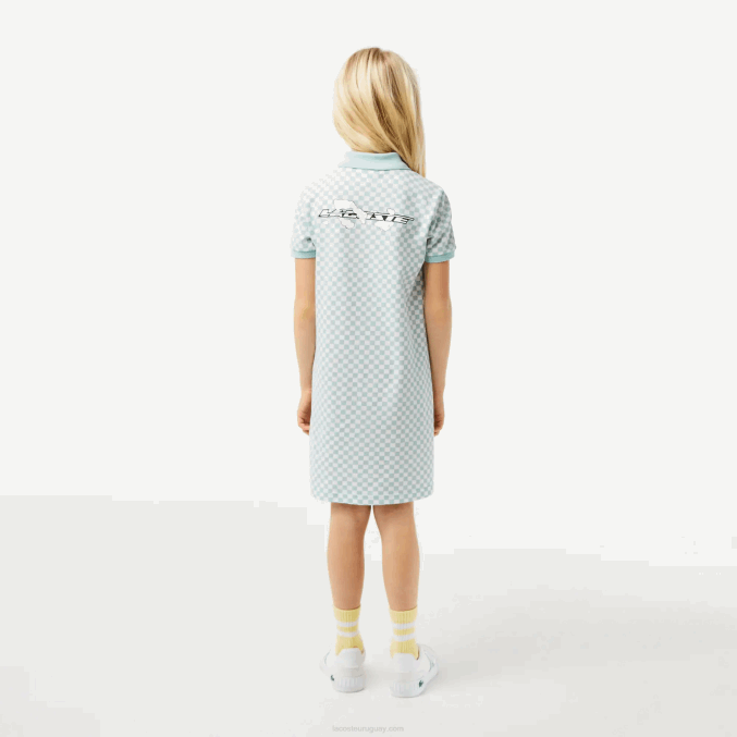 verde claro blanco dj3 VVL0A3092 chicas Lacoste vestido polo de algodón orgánico con estampado de cuadros