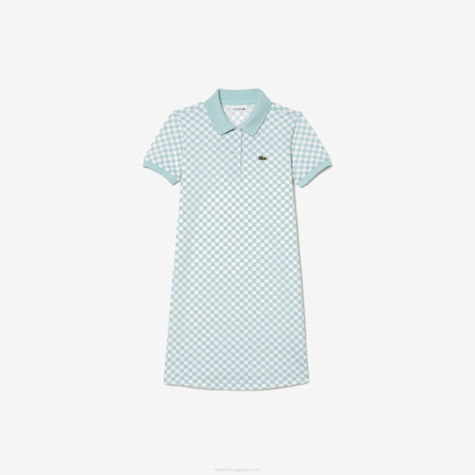 verde claro blanco dj3 VVL0A3092 chicas Lacoste vestido polo de algodón orgánico con estampado de cuadros