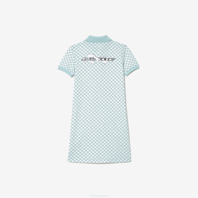verde claro blanco dj3 VVL0A3092 chicas Lacoste vestido polo de algodón orgánico con estampado de cuadros