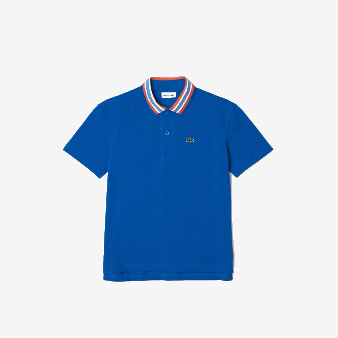 azul blanco et6 VVL0A3033 Niños Lacoste polo con logo en el cuello en contraste