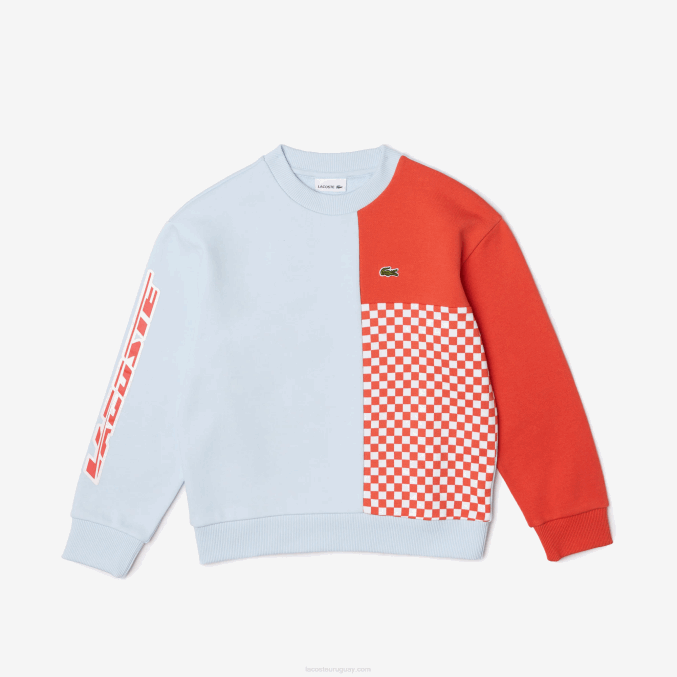 azul claro naranja blanco edz VVL0A3048 niños Lacoste sudadera con diseño colour block de algodón orgánico