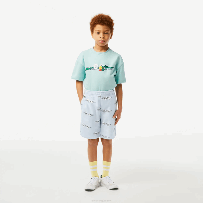 azul claro t01 VVL0A3102 Niños Lacoste shorts de franela de algodón orgánico estampado