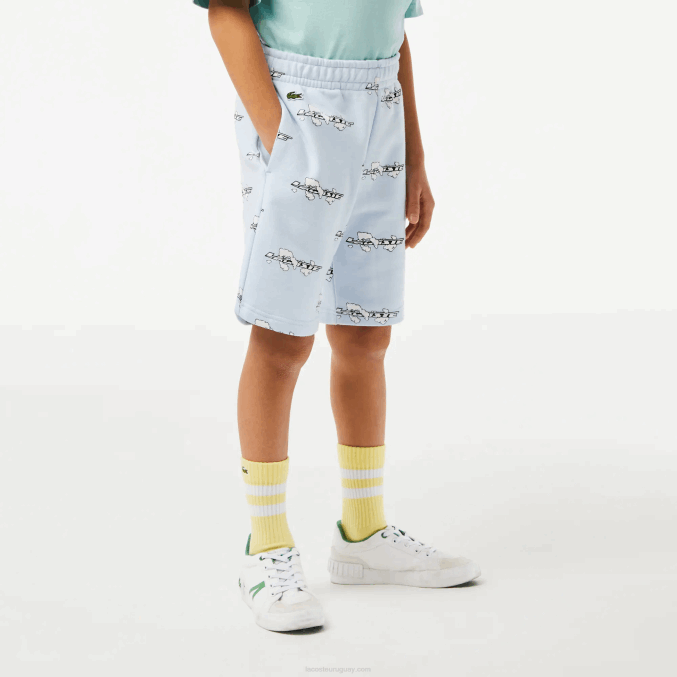 azul claro t01 VVL0A3102 Niños Lacoste shorts de franela de algodón orgánico estampado
