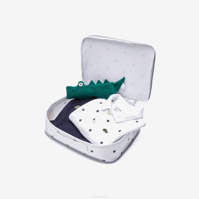azul marino blanco 525 VVL0A2984 niños Lacoste box set de juguete y pijama de algodón orgánico