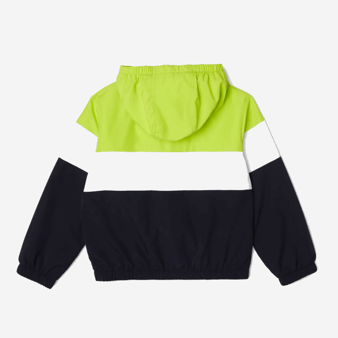 azul marino blanco amarillo erv VVL0A3054 niños Lacoste chaqueta con capucha y cremallera de poliéster reciclado