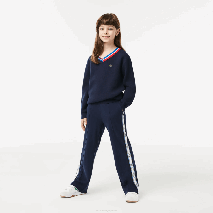 azul marino blanco qrn VVL0A3284 niños Lacoste suéter con rayas en contraste en el cuello