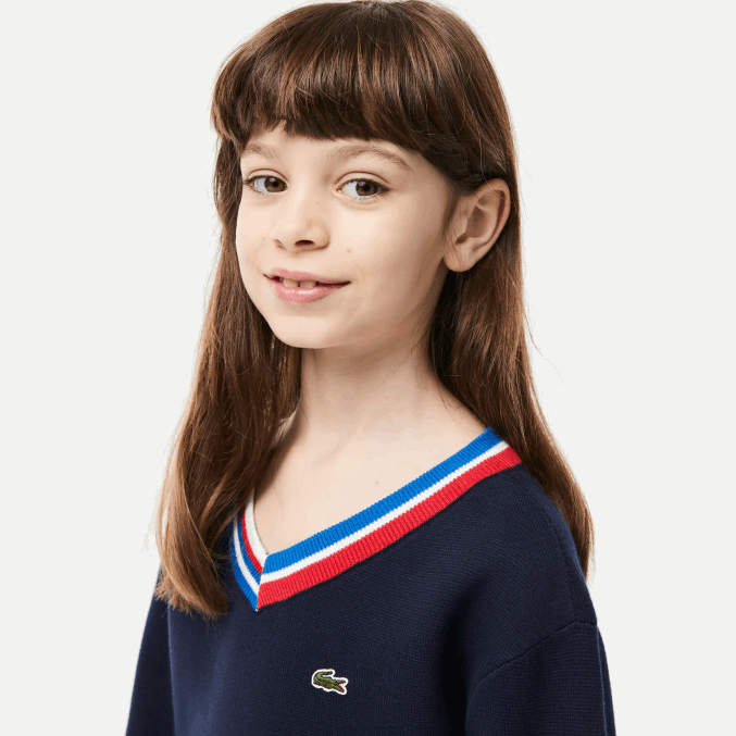 azul marino blanco qrn VVL0A3284 niños Lacoste suéter con rayas en contraste en el cuello