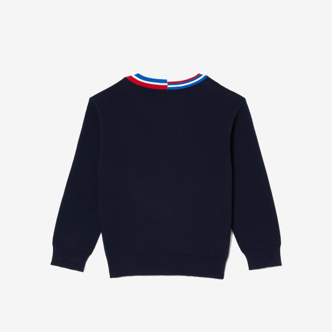 azul marino blanco qrn VVL0A3284 niños Lacoste suéter con rayas en contraste en el cuello