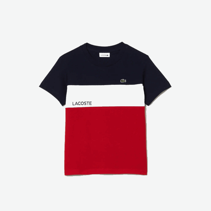 azul marino blanco rojo ley VVL0A3180 Niños Lacoste camiseta con diseño colour block