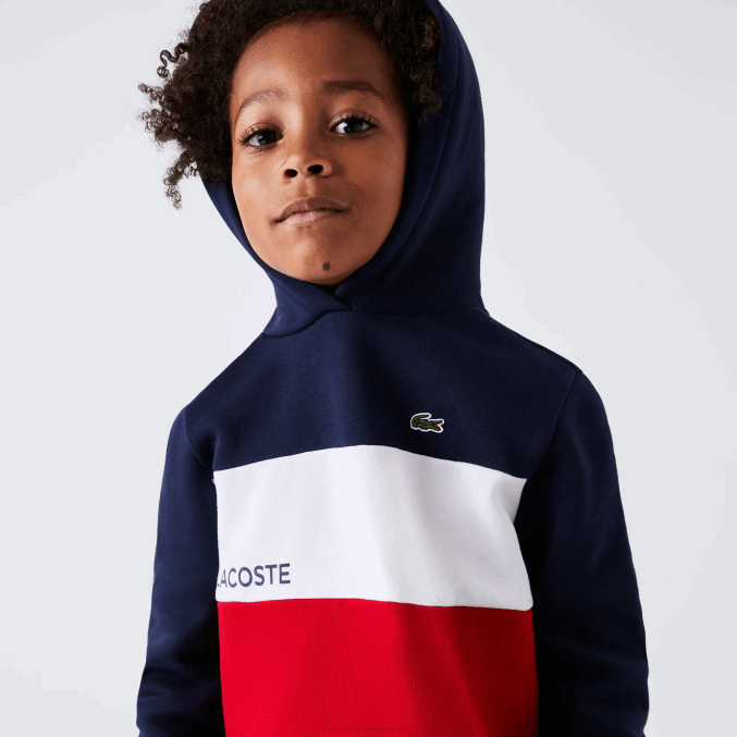 azul marino blanco rojo ley VVL0A3208 Niños Lacoste sudadera con capucha y diseño colour block