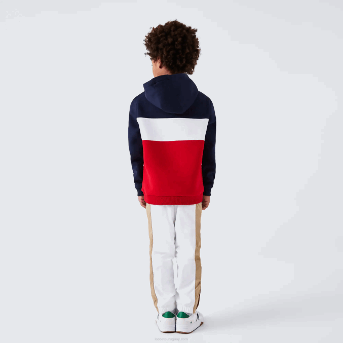 azul marino blanco rojo ley VVL0A3208 Niños Lacoste sudadera con capucha y diseño colour block