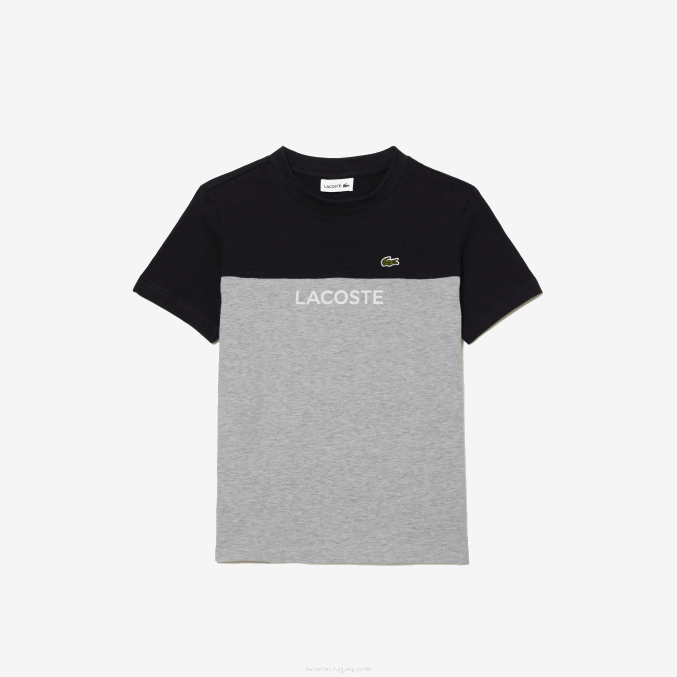 azul marino gris chino e6a VVL0A3015 niños Lacoste playera de punto de algodón orgánico con bloques de color