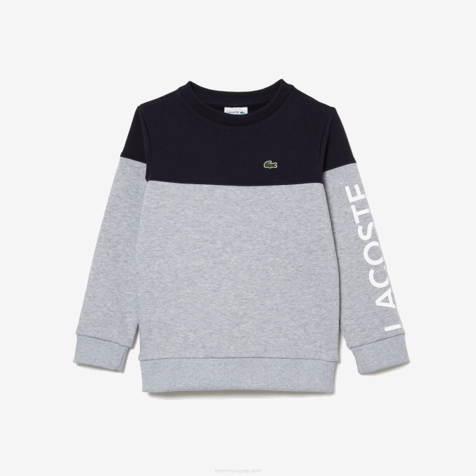 azul marino gris chino e6a VVL0A3064 niños Lacoste sudadera colorblock en franela de algodón orgánico