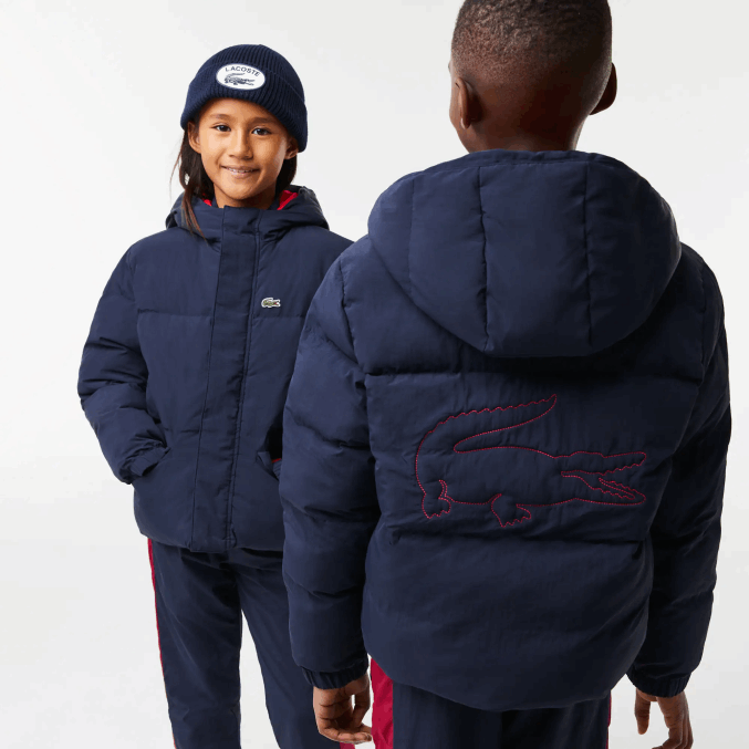 azul marino rojo 7pe VVL0A3221 niños Lacoste chamarra de tafetán con capucha y bordado de cocodrilo