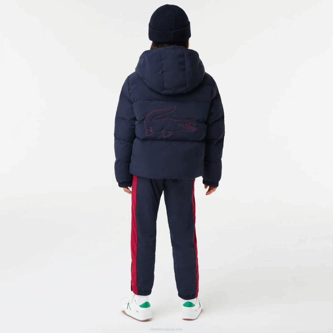 azul marino rojo 7pe VVL0A3221 niños Lacoste chamarra de tafetán con capucha y bordado de cocodrilo