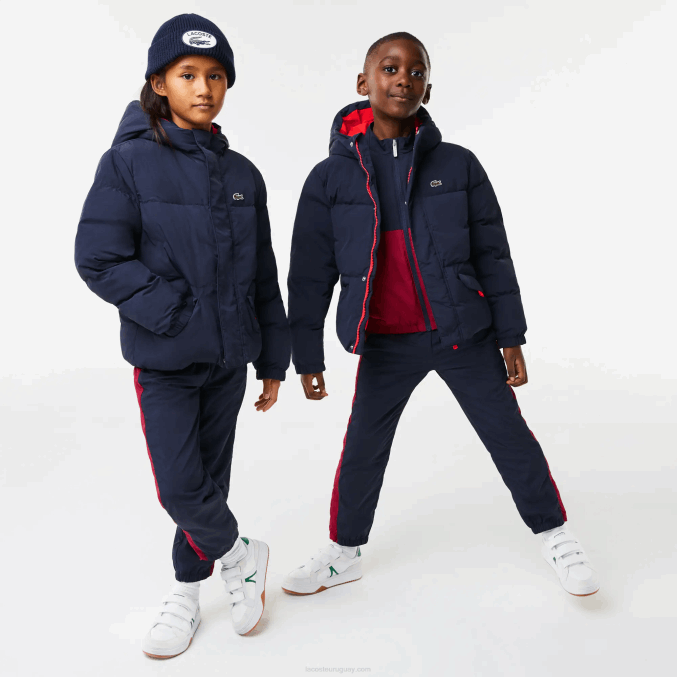 azul marino rojo 7pe VVL0A3221 niños Lacoste chamarra de tafetán con capucha y bordado de cocodrilo