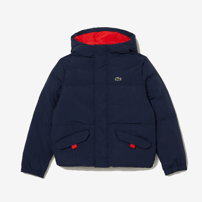 azul marino rojo 7pe VVL0A3221 niños Lacoste chamarra de tafetán con capucha y bordado de cocodrilo