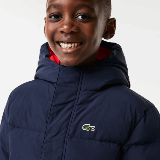 azul marino rojo 7pe VVL0A3221 niños Lacoste chamarra de tafetán con capucha y bordado de cocodrilo