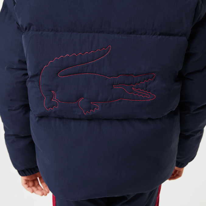 azul marino rojo 7pe VVL0A3221 niños Lacoste chamarra de tafetán con capucha y bordado de cocodrilo