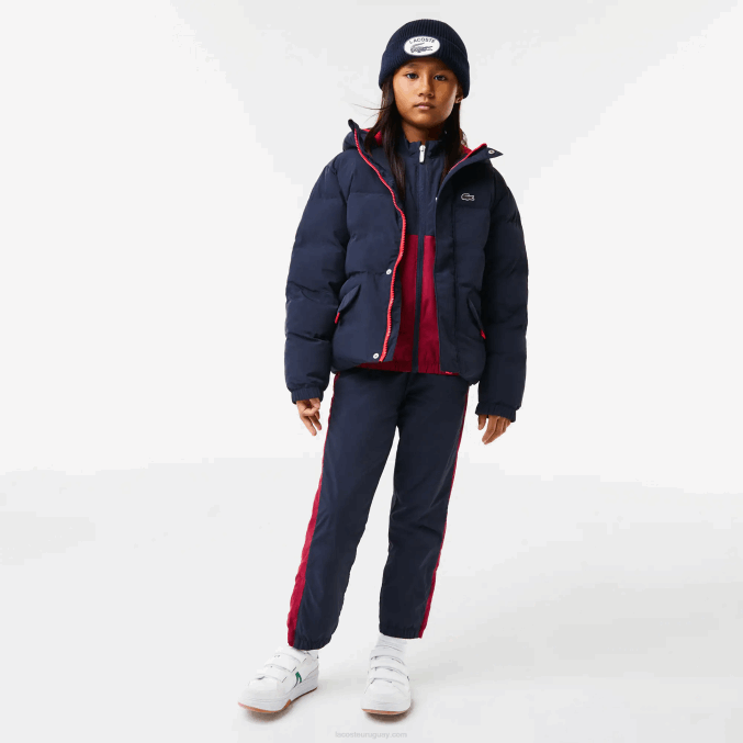 azul marino rojo 7pe VVL0A3221 niños Lacoste chamarra de tafetán con capucha y bordado de cocodrilo