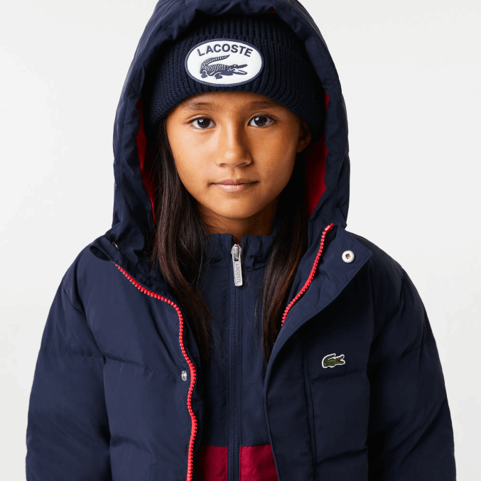 azul marino rojo 7pe VVL0A3221 niños Lacoste chamarra de tafetán con capucha y bordado de cocodrilo