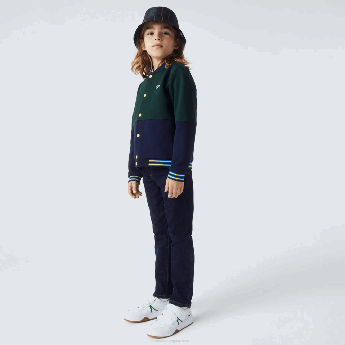 azul marino verde 7qk VVL0A3247 Niños Lacoste chamarra varsity de algodón orgánico a rayas