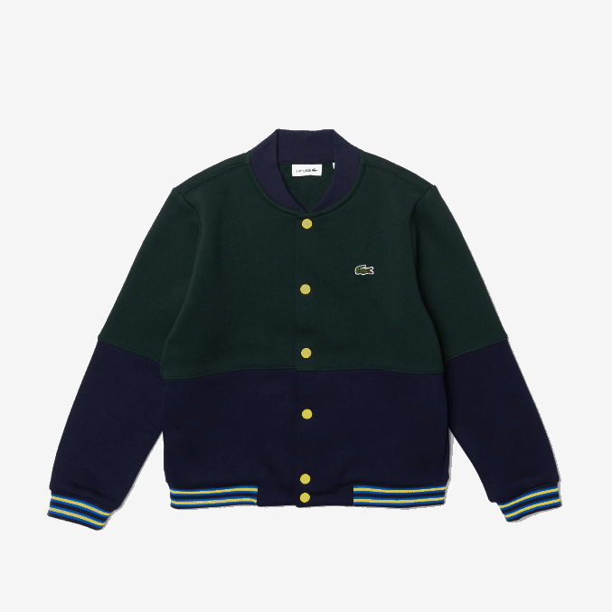 azul marino verde 7qk VVL0A3247 Niños Lacoste chamarra varsity de algodón orgánico a rayas