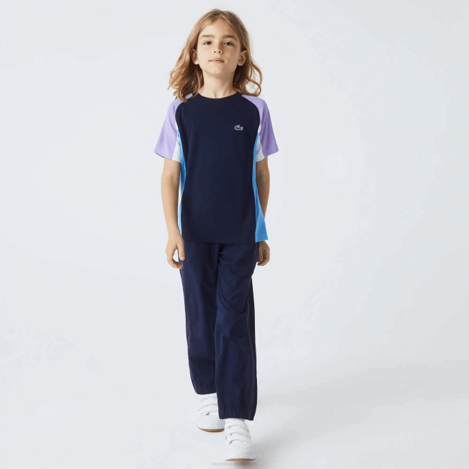azul marino violeta blanco azul 5xj VVL0A3153 niños Lacoste playera sport tenis color block