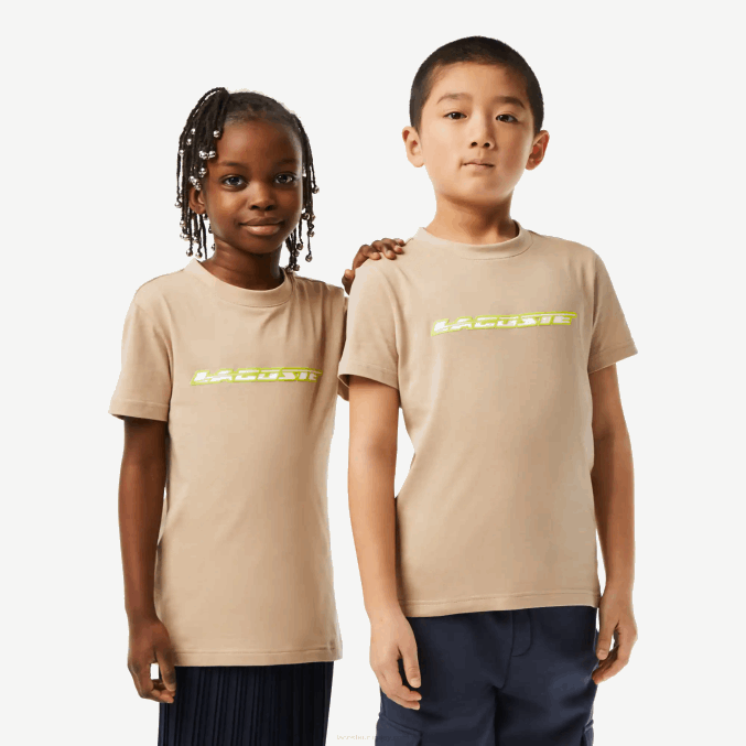 beige amarillo 8zb VVL0A3013 niños Lacoste camiseta de punto de algodón con marca en contraste